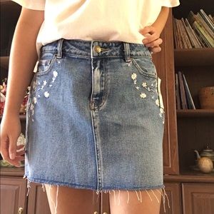 Pacsun Denim Skirt with Flower Embroidery